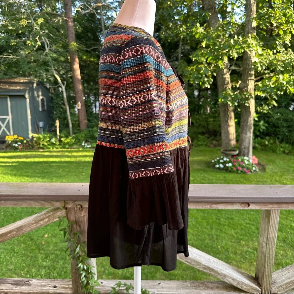 Anthropologie Pleione Boho Tribal Cardigan Jacket Tie Bell Sleeve XS - Picture 2 of 10